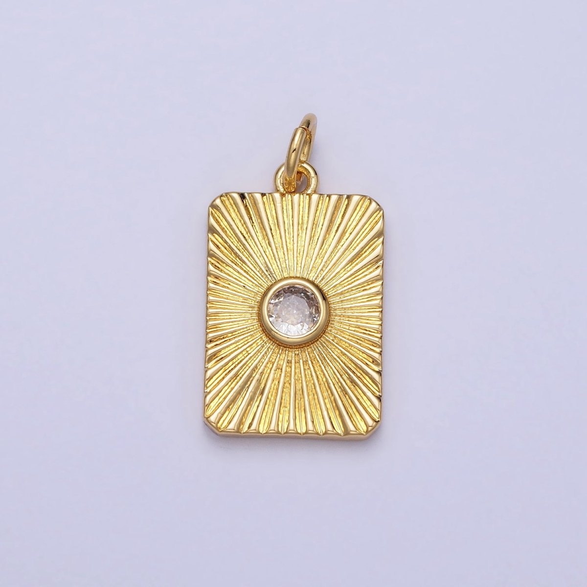 24K Gold Filled Round Clear CZ Sunburst Textured Tag Charm | AC364 - DLUXCA