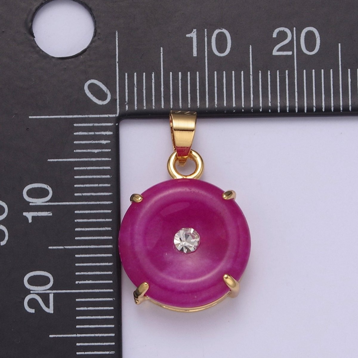 24k Gold Filled Round Jade Stone charm, Green, Purple Donut Stone Pendant w/ Micro Pave Stone Pendant W-640 W-641 AA-099 AA-100 - DLUXCA