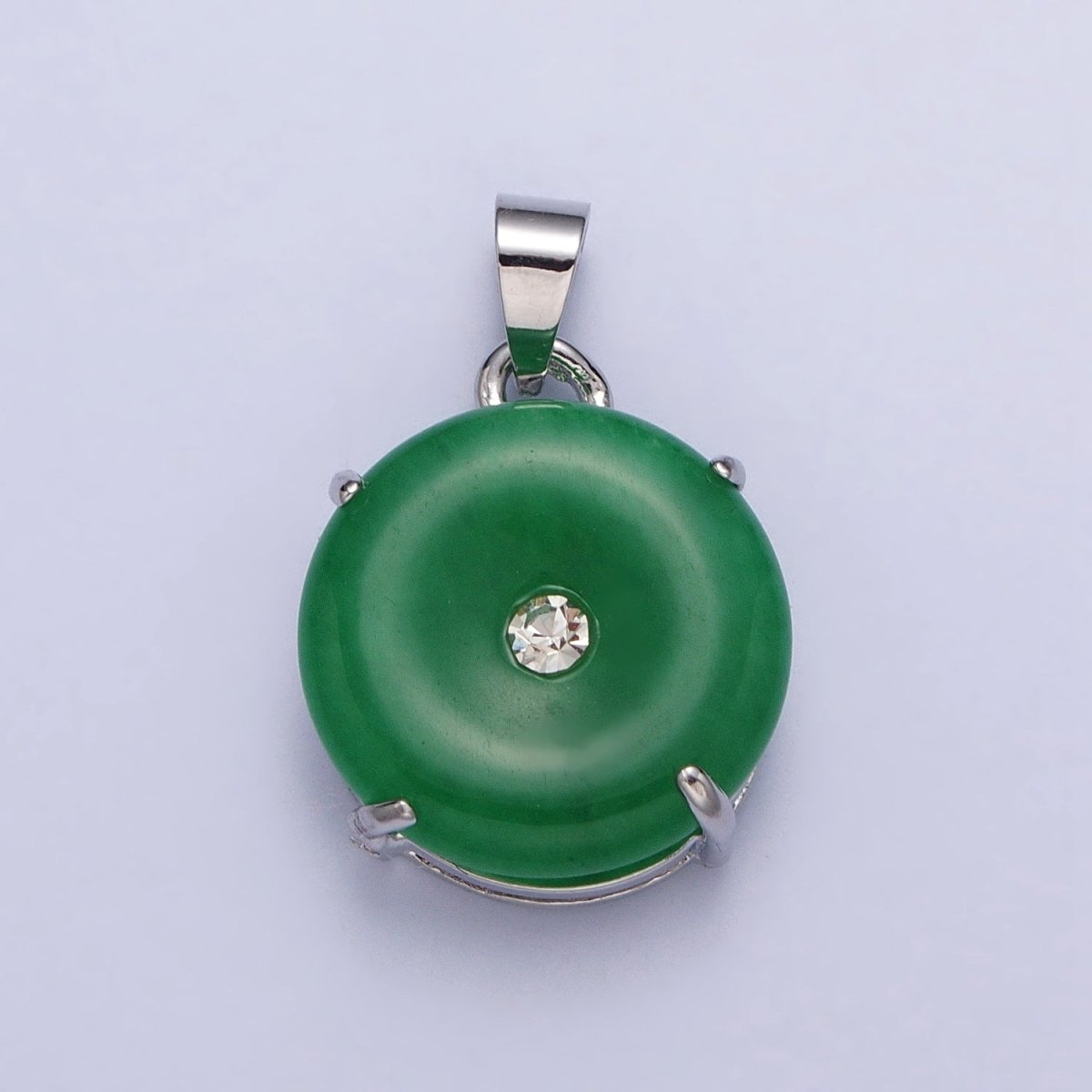 24k Gold Filled Round Jade Stone charm, Green, Purple Donut Stone Pendant w/ Micro Pave Stone Pendant W-640 W-641 AA-099 AA-100 - DLUXCA