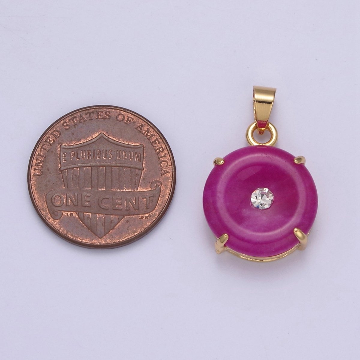 24k Gold Filled Round Jade Stone charm, Green, Purple Donut Stone Pendant w/ Micro Pave Stone Pendant W-640 W-641 AA-099 AA-100 - DLUXCA