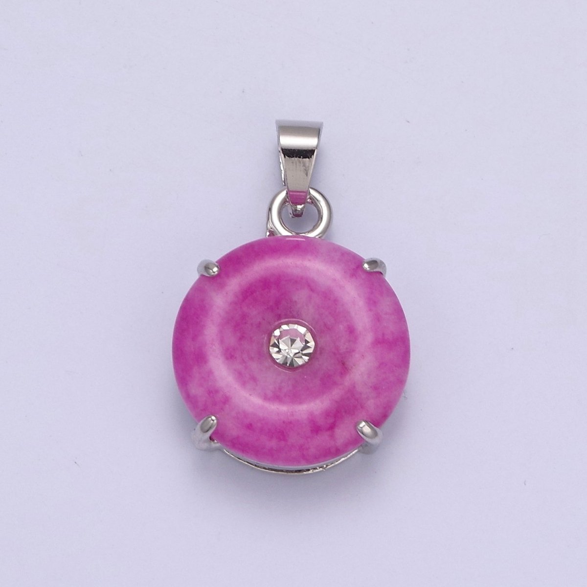 24k Gold Filled Round Jade Stone charm, Green, Purple Donut Stone Pendant w/ Micro Pave Stone Pendant W-640 W-641 AA-099 AA-100 - DLUXCA