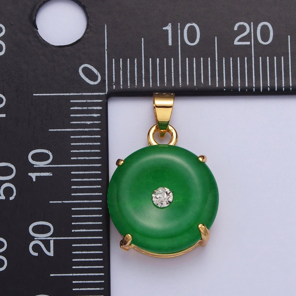 24k Gold Filled Round Jade Stone charm, Green, Purple Donut Stone Pendant w/ Micro Pave Stone Pendant W-640 W-641 AA-099 AA-100 - DLUXCA