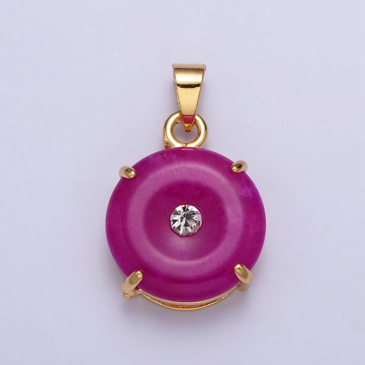 24k Gold Filled Round Jade Stone charm, Green, Purple Donut Stone Pendant w/ Micro Pave Stone Pendant W-640 W-641 AA-099 AA-100 - DLUXCA