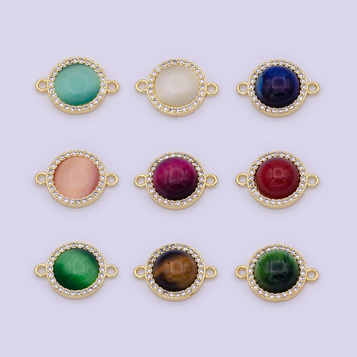 24K Gold Filled Round Micro Paved CZ Natural Stone Connector F-687 F-688 F-689 F-697 F-698 F-699 F-700 F-708 F-733 - DLUXCA