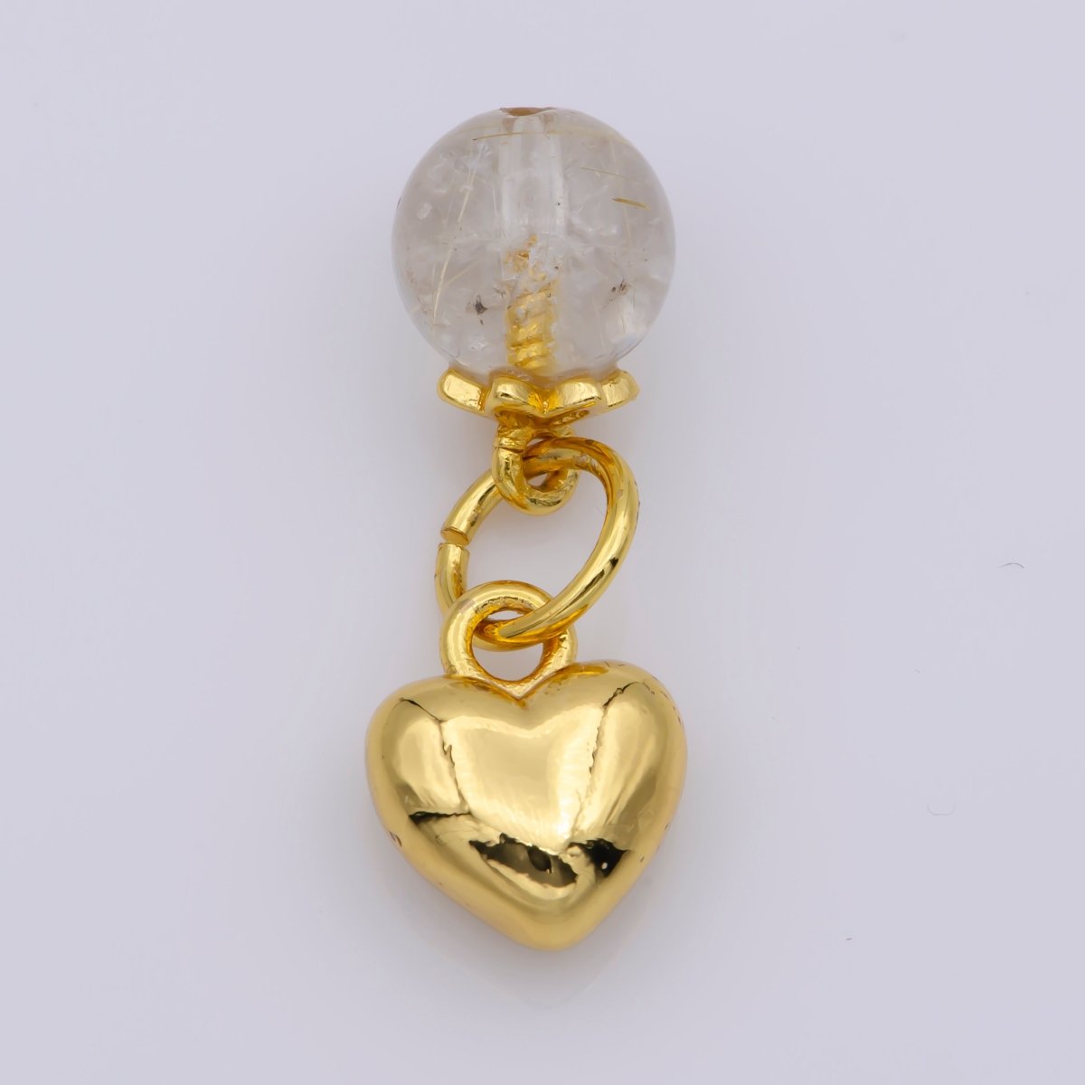 24K Gold Filled Round Natural Gemstone & Key/Heart Double Charm For Jewelry Making | M-518 M-519 - DLUXCA