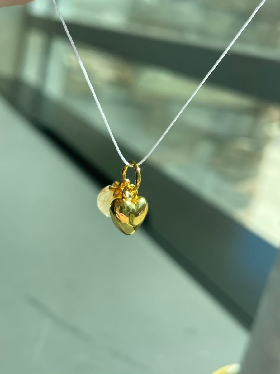 24K Gold Filled Round Natural Gemstone & Key/Heart Double Charm For Jewelry Making | M-518 M-519 - DLUXCA