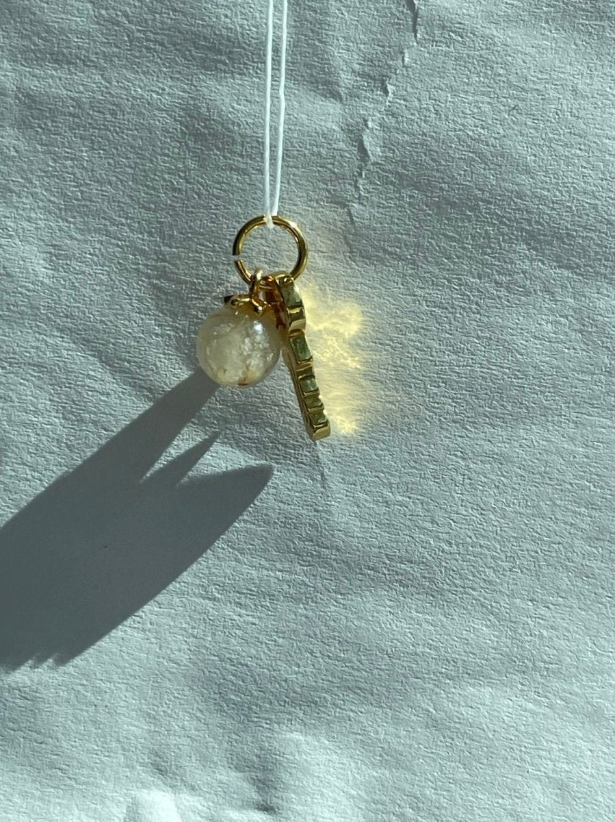 24K Gold Filled Round Natural Gemstone & Key/Heart Double Charm For Jewelry Making | M-518 M-519 - DLUXCA