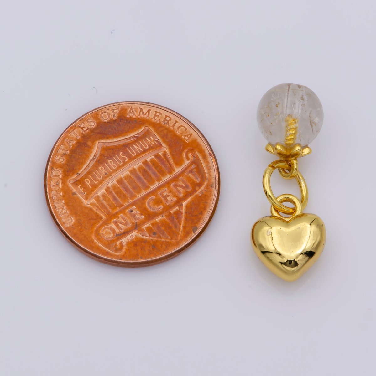 24K Gold Filled Round Natural Gemstone & Key/Heart Double Charm For Jewelry Making | M-518 M-519 - DLUXCA
