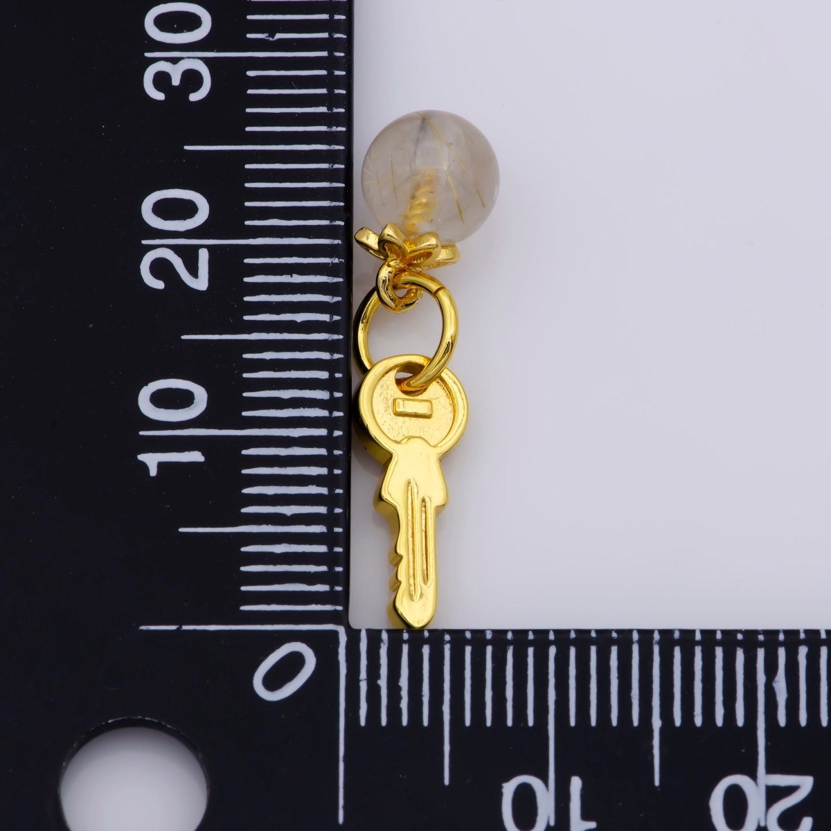 24K Gold Filled Round Natural Gemstone & Key/Heart Double Charm For Jewelry Making | M-518 M-519 - DLUXCA