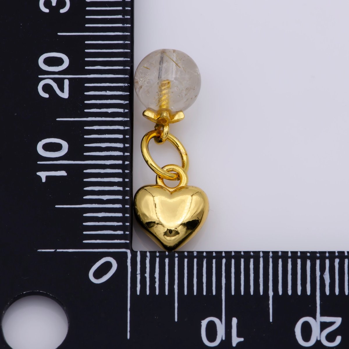 24K Gold Filled Round Natural Gemstone & Key/Heart Double Charm For Jewelry Making | M-518 M-519 - DLUXCA