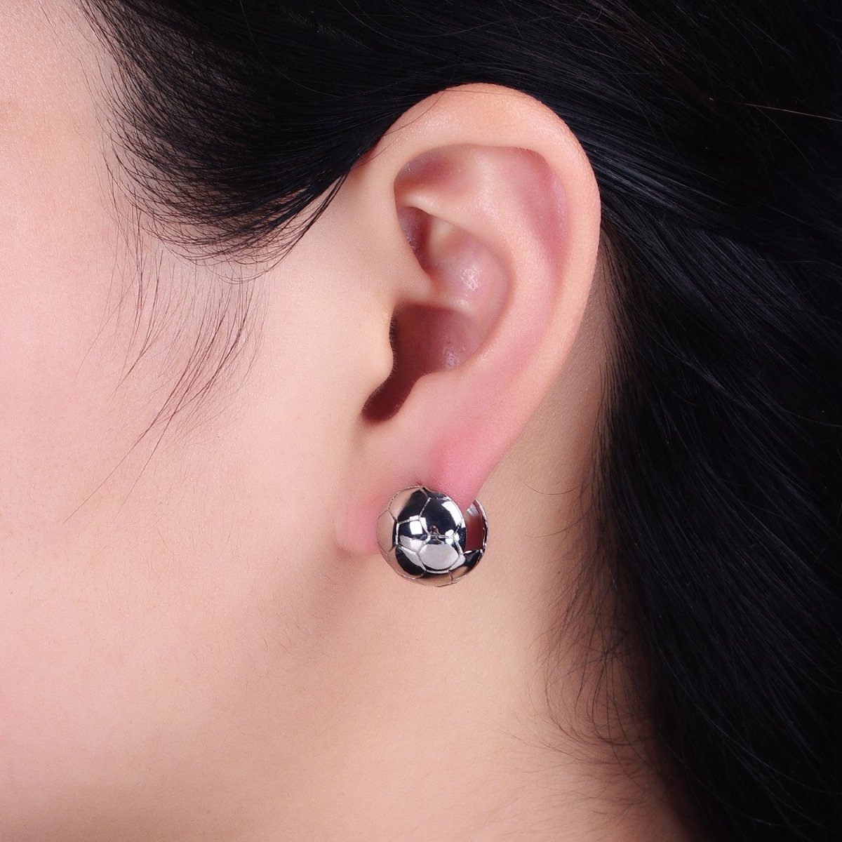 24K Gold Filled Round Soccer Sports Ball Dainty Huggie Earrings in Gold & Silver | AB374 AB1542 - DLUXCA