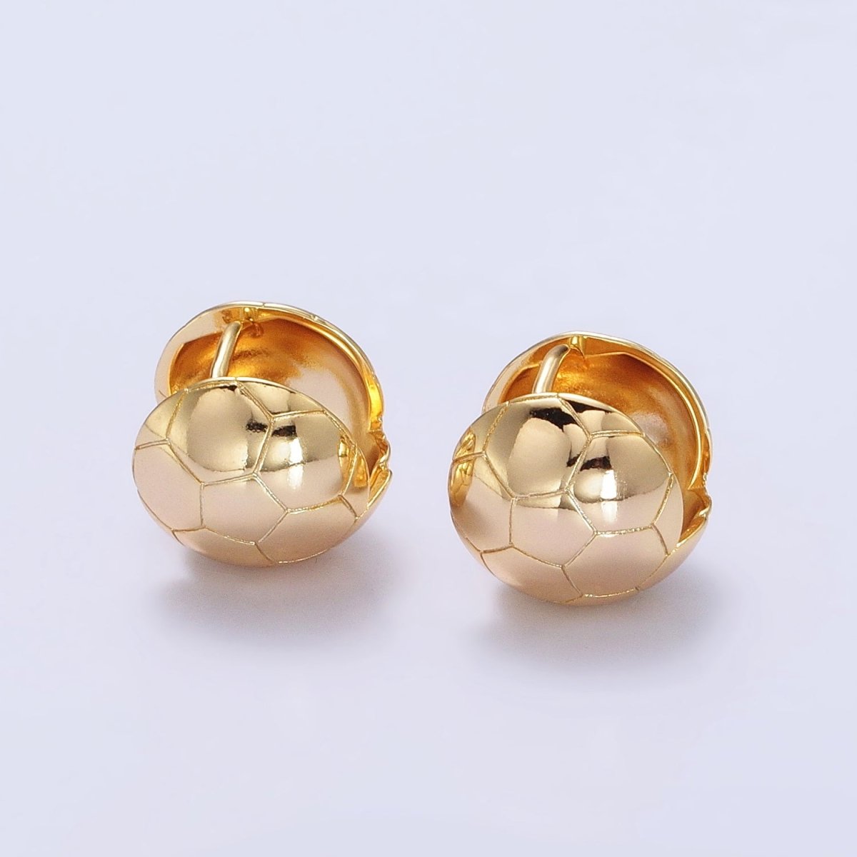 24K Gold Filled Round Soccer Sports Ball Dainty Huggie Earrings in Gold & Silver | AB374 AB1542 - DLUXCA