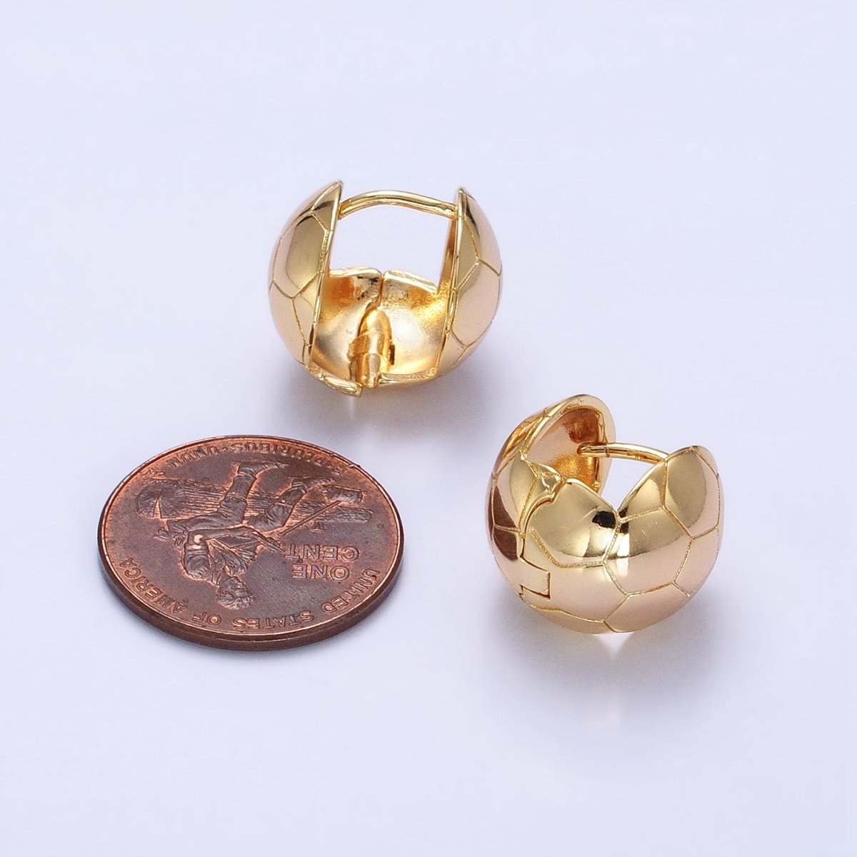 24K Gold Filled Round Soccer Sports Ball Dainty Huggie Earrings in Gold & Silver | AB374 AB1542 - DLUXCA