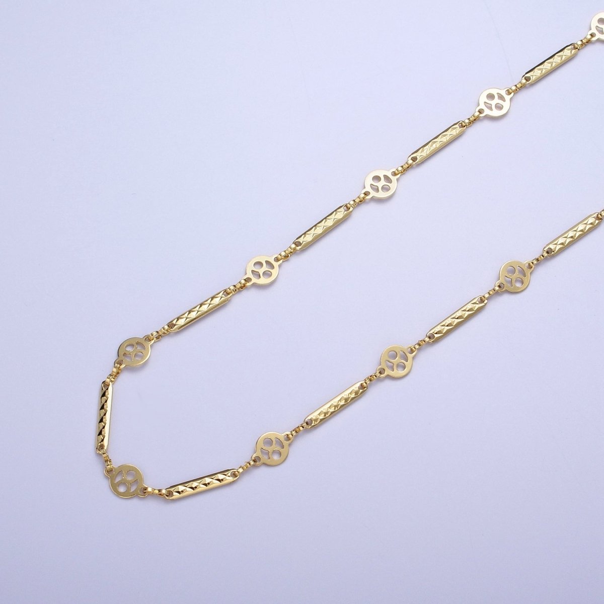 24K Gold Filled Round Textured Bar Connector Unfinished Designed Chain by Yard | ROLL-852 Clearance Pricing - DLUXCA