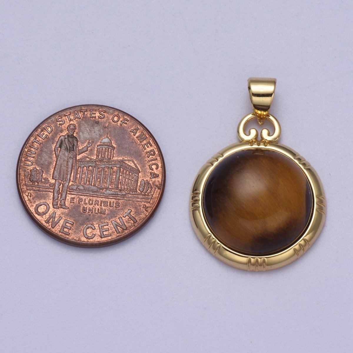 24K Gold Filled Round Tiger Eye, Dark Green Aventurine, Fuchsia Agate Natural Healing Gemstone Pendant H-335 - H-337 - DLUXCA