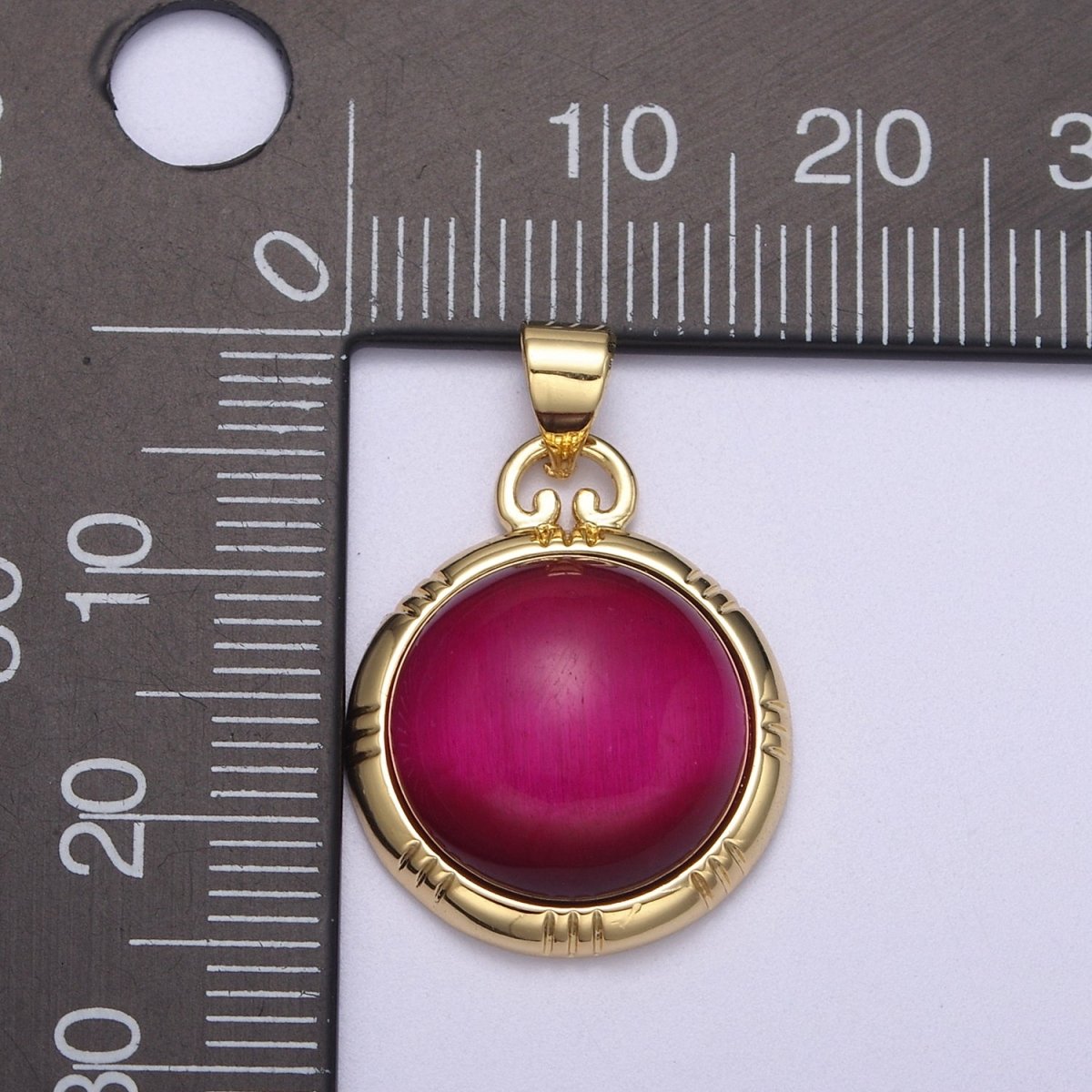 24K Gold Filled Round Tiger Eye, Dark Green Aventurine, Fuchsia Agate Natural Healing Gemstone Pendant H-335 - H-337 - DLUXCA