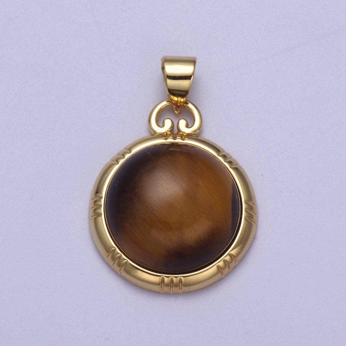 24K Gold Filled Round Tiger Eye, Dark Green Aventurine, Fuchsia Agate Natural Healing Gemstone Pendant H-335 - H-337 - DLUXCA
