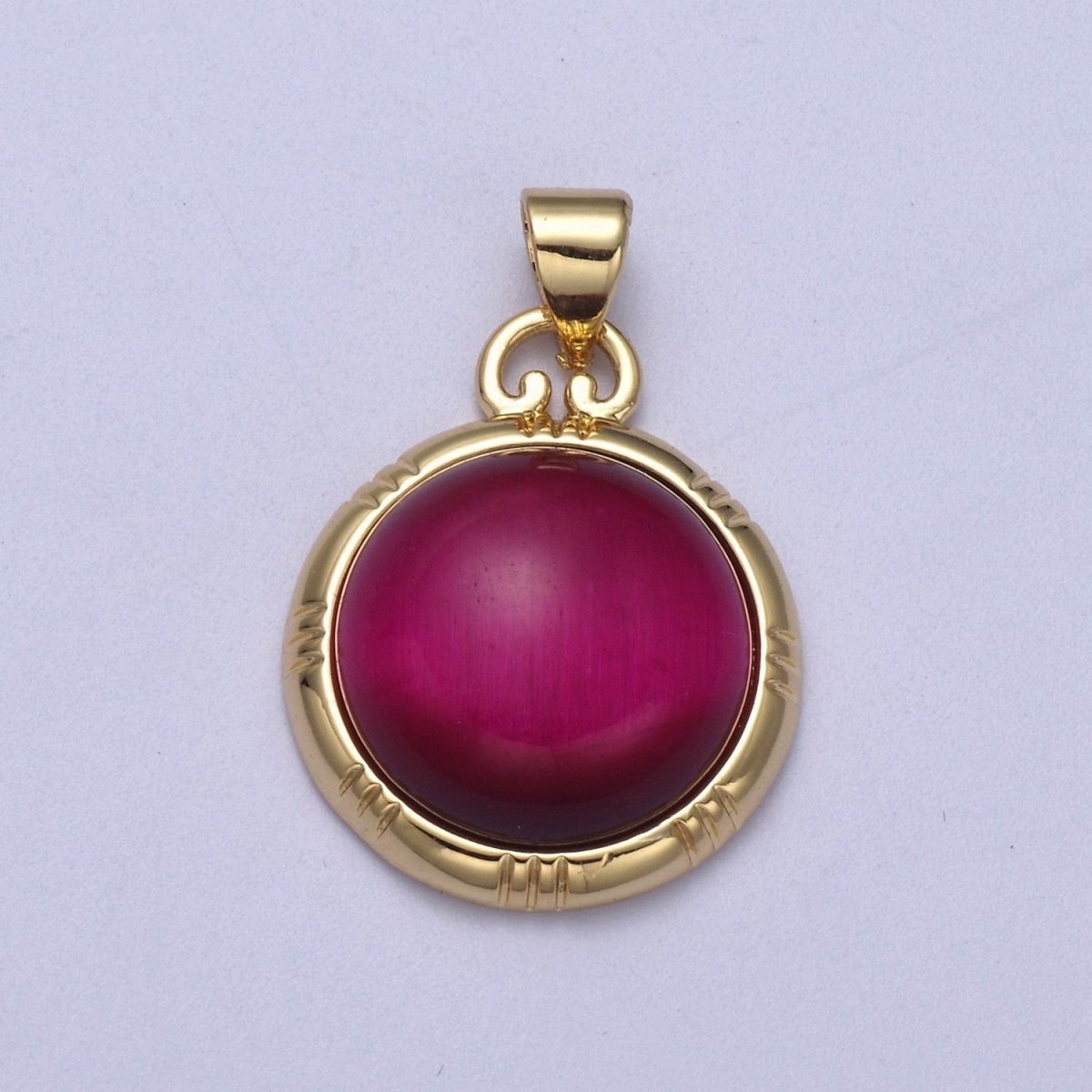 24K Gold Filled Round Tiger Eye, Dark Green Aventurine, Fuchsia Agate Natural Healing Gemstone Pendant H-335 - H-337 - DLUXCA