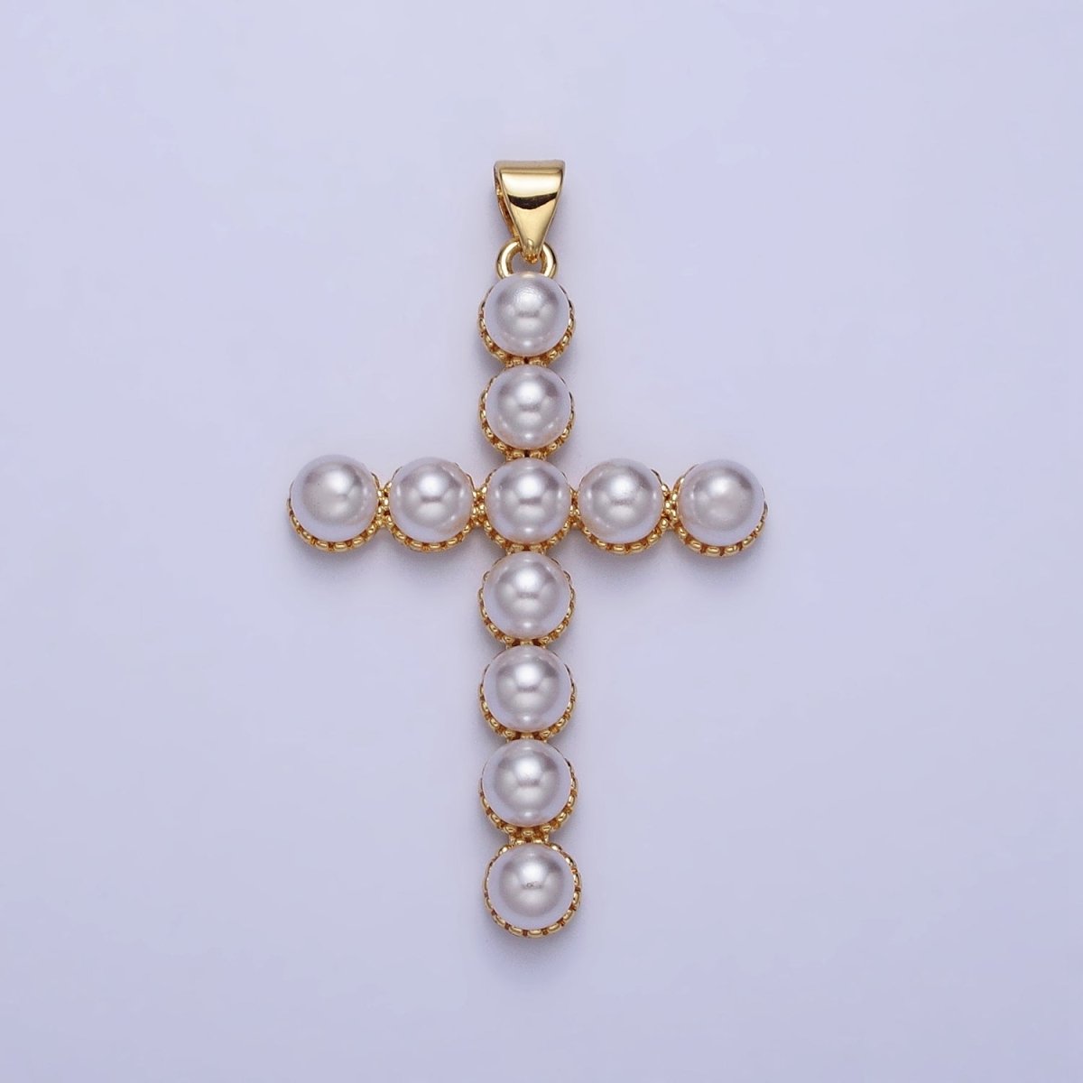 24K Gold Filled Rounded Pearl Lined Religious Cross Pendant in Gold & Silver | AA201 AA202 - DLUXCA
