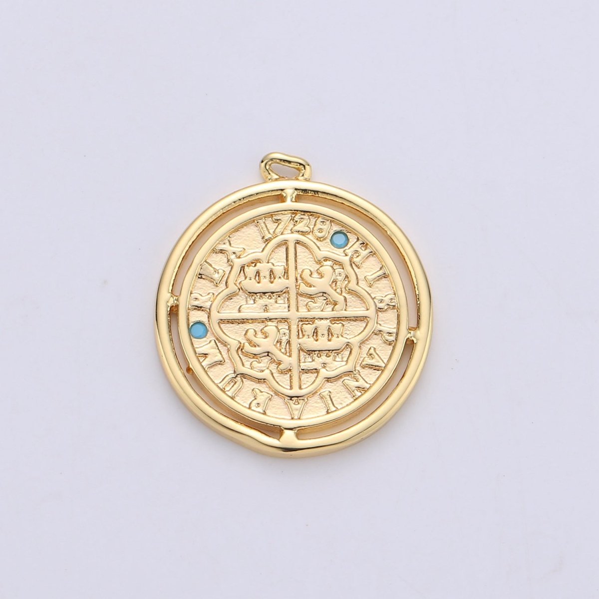 24K Gold Filled Rustic Black Turquoise or Pink Medallion Coin Dainty Charm with Micro Pave Cubic Zirconia CZ Stone for Necklace or Bracelet C-891 C-927 C-929 - DLUXCA