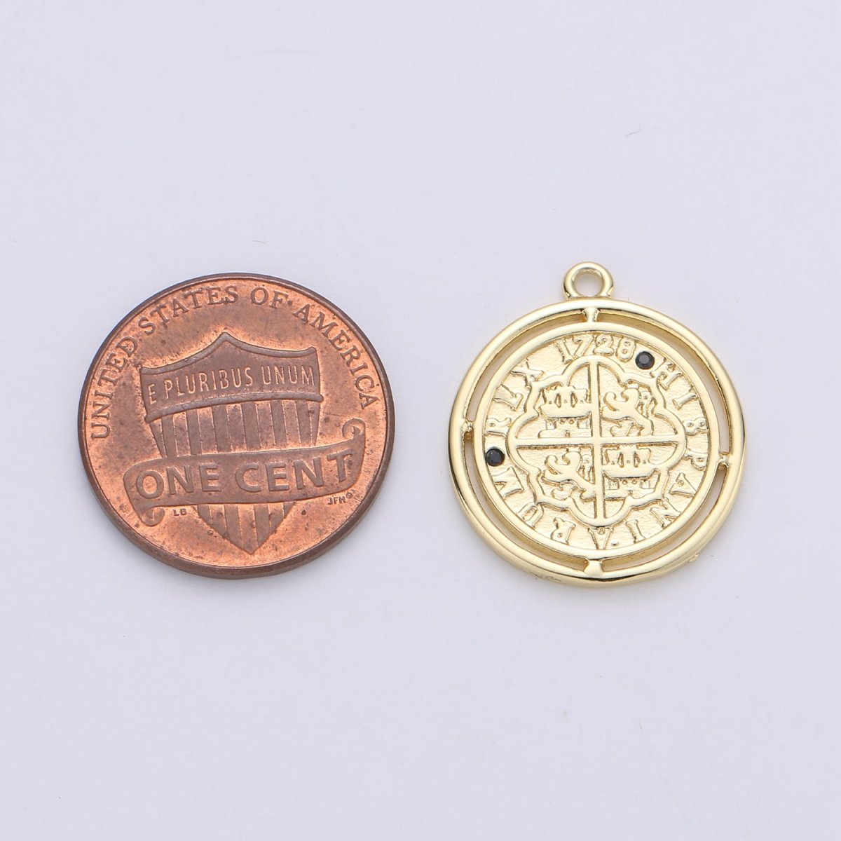 24K Gold Filled Rustic Black Turquoise or Pink Medallion Coin Dainty Charm with Micro Pave Cubic Zirconia CZ Stone for Necklace or Bracelet C-891 C-927 C-929 - DLUXCA