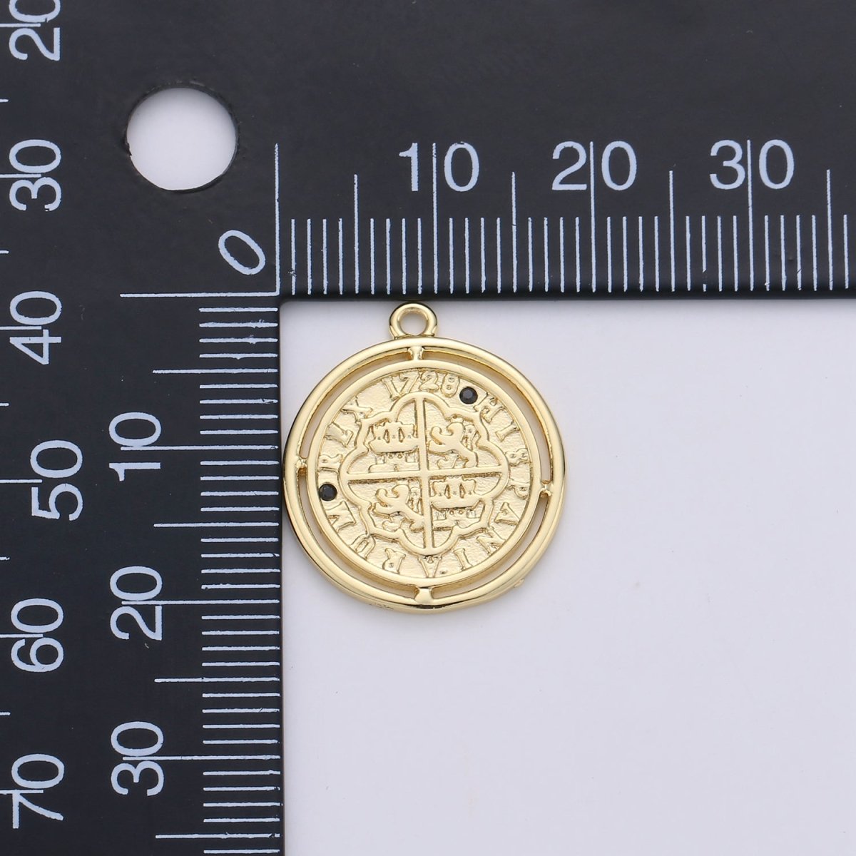 24K Gold Filled Rustic Black Turquoise or Pink Medallion Coin Dainty Charm with Micro Pave Cubic Zirconia CZ Stone for Necklace or Bracelet C-891 C-927 C-929 - DLUXCA