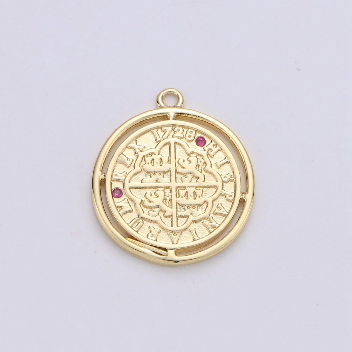 24K Gold Filled Rustic Black Turquoise or Pink Medallion Coin Dainty Charm with Micro Pave Cubic Zirconia CZ Stone for Necklace or Bracelet C-891 C-927 C-929 - DLUXCA
