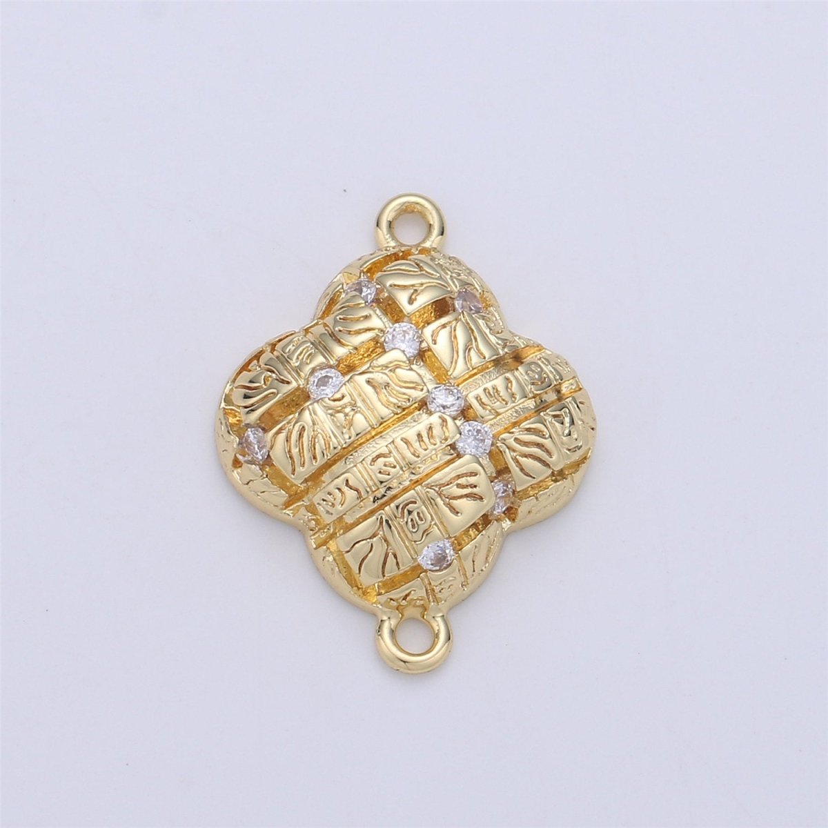 24K Gold Filled Rustic Cute Flower Dainty Connector with Micro Pave Cubic Zirconia CZ Stone for Necklace or Bracelet F-364 - DLUXCA