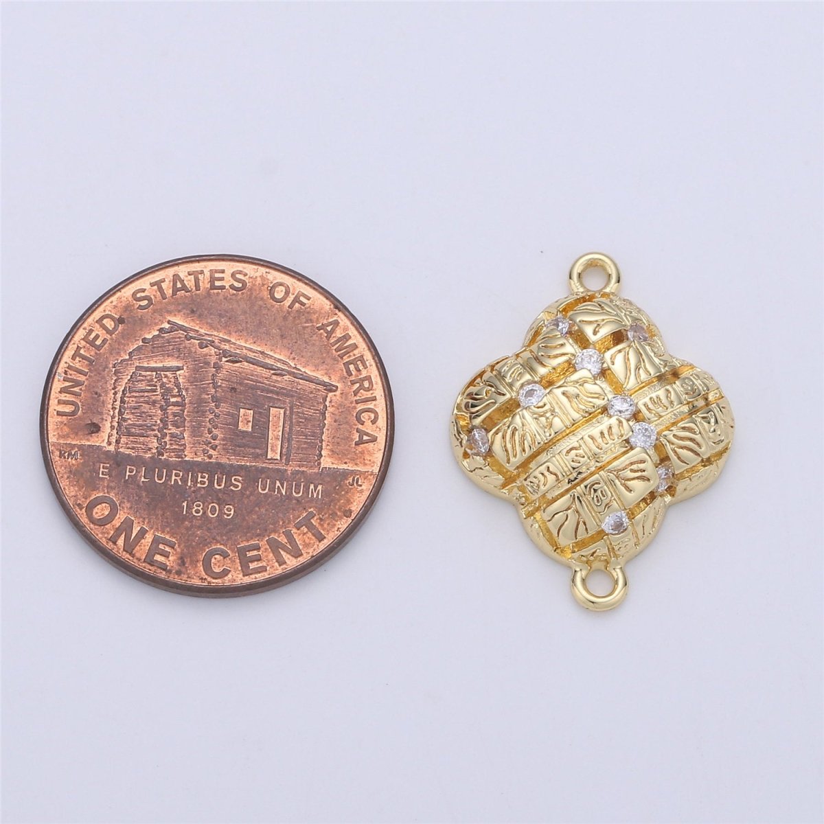 24K Gold Filled Rustic Cute Flower Dainty Connector with Micro Pave Cubic Zirconia CZ Stone for Necklace or Bracelet F-364 - DLUXCA