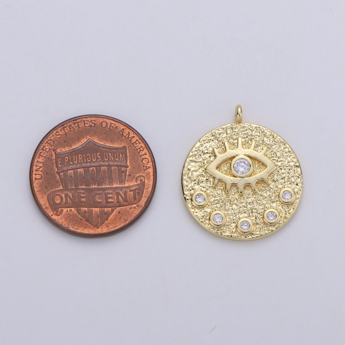 24K Gold Filled Rustic Dainty Evil Eye Charm with Micro Pave Cubic Zirconia CZ Stone for Peaceful Spiritual Necklace or Bracelet, C-928 - DLUXCA