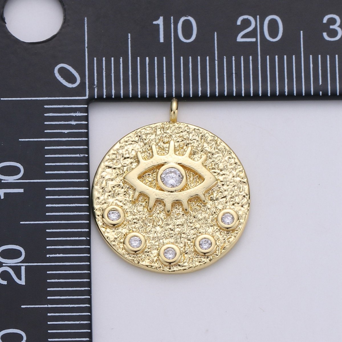 24K Gold Filled Rustic Dainty Evil Eye Charm with Micro Pave Cubic Zirconia CZ Stone for Peaceful Spiritual Necklace or Bracelet, C-928 - DLUXCA