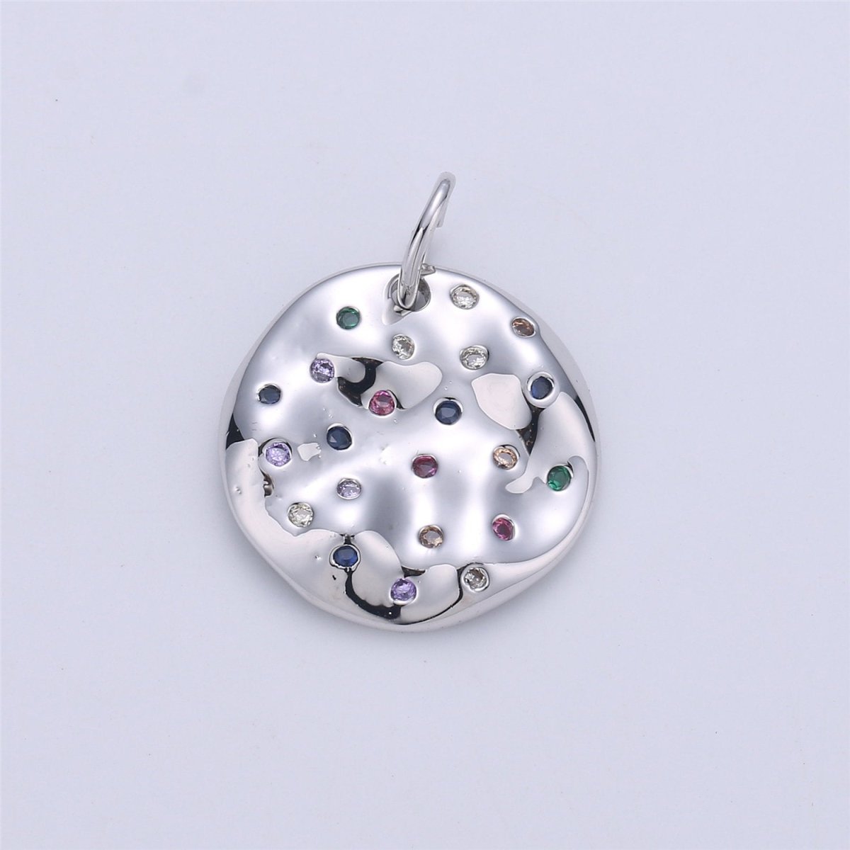 24K Gold filled Rustic Geometric Dainty Charm with Micro Pave Multi Color Rainbow Cubic Zirconia CZ Stone for Necklace or Bracelet, C-904 - DLUXCA