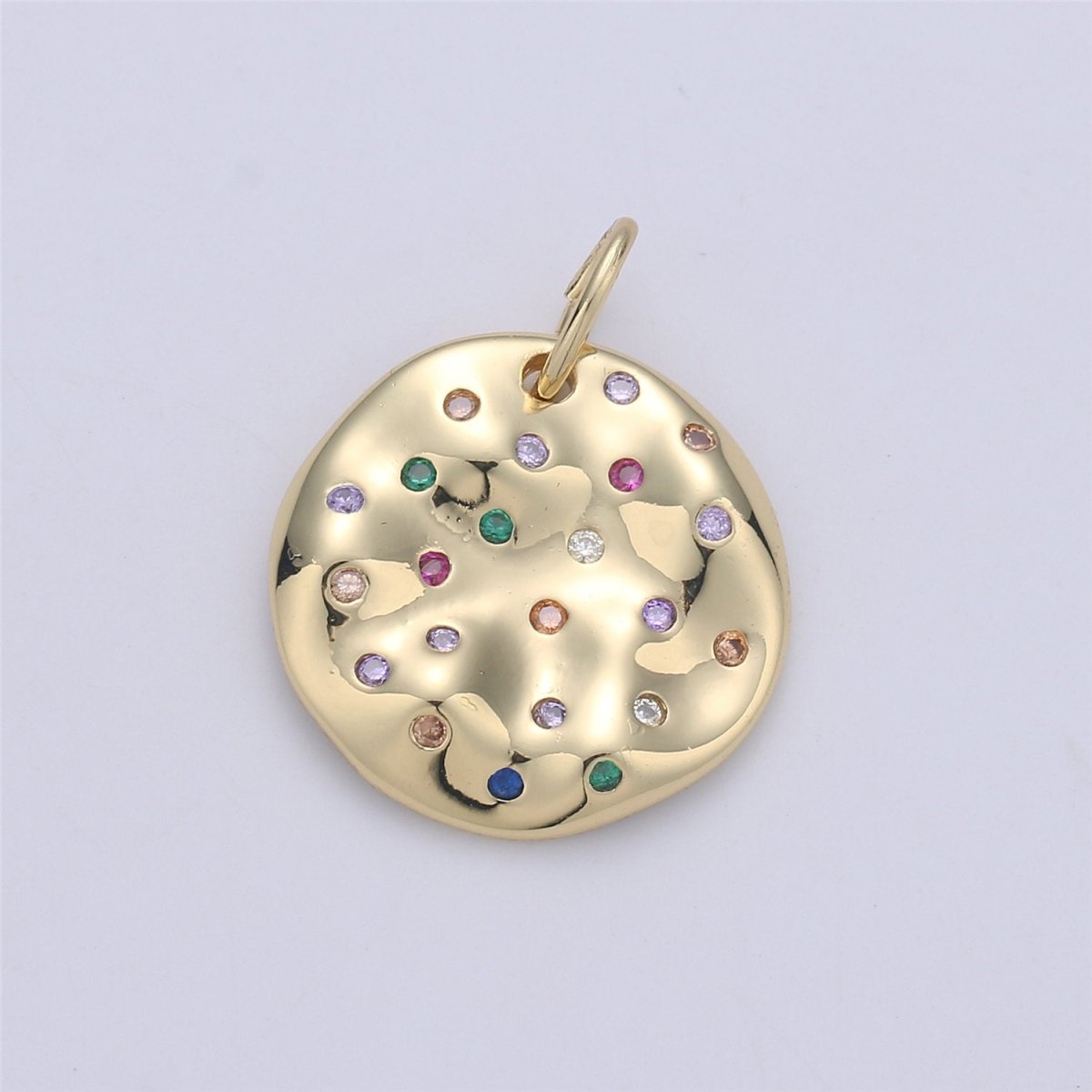 24K Gold filled Rustic Geometric Dainty Charm with Micro Pave Multi Color Rainbow Cubic Zirconia CZ Stone for Necklace or Bracelet, C-904 - DLUXCA