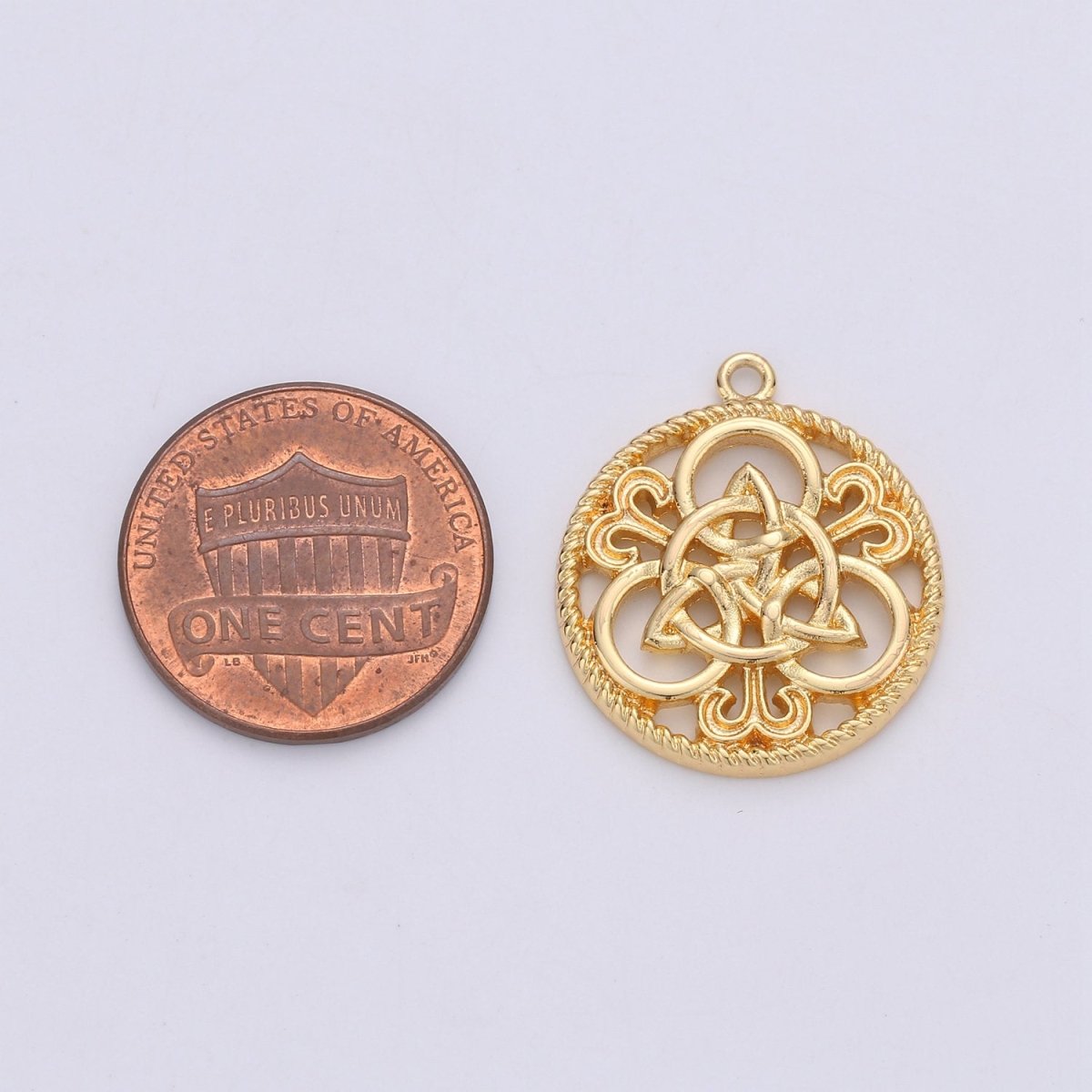 24K Gold Filled Rustic Geometric Flower Pattern Mosaic Charm for Necklace or Bracelet, C-889 - DLUXCA