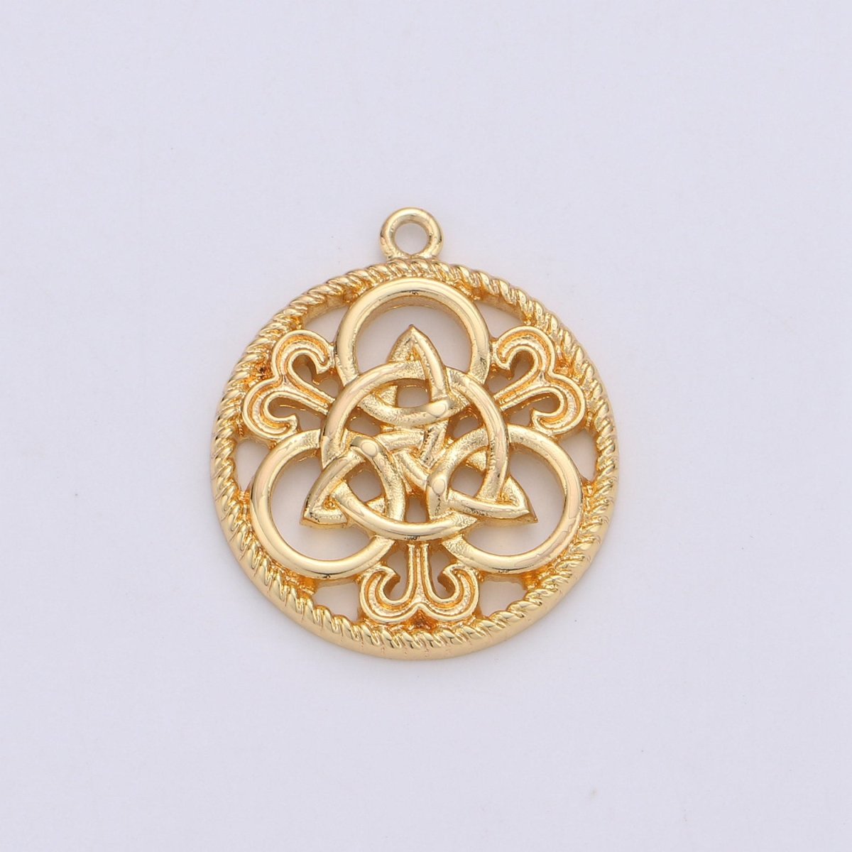 24K Gold Filled Rustic Geometric Flower Pattern Mosaic Charm for Necklace or Bracelet, C-889 - DLUXCA