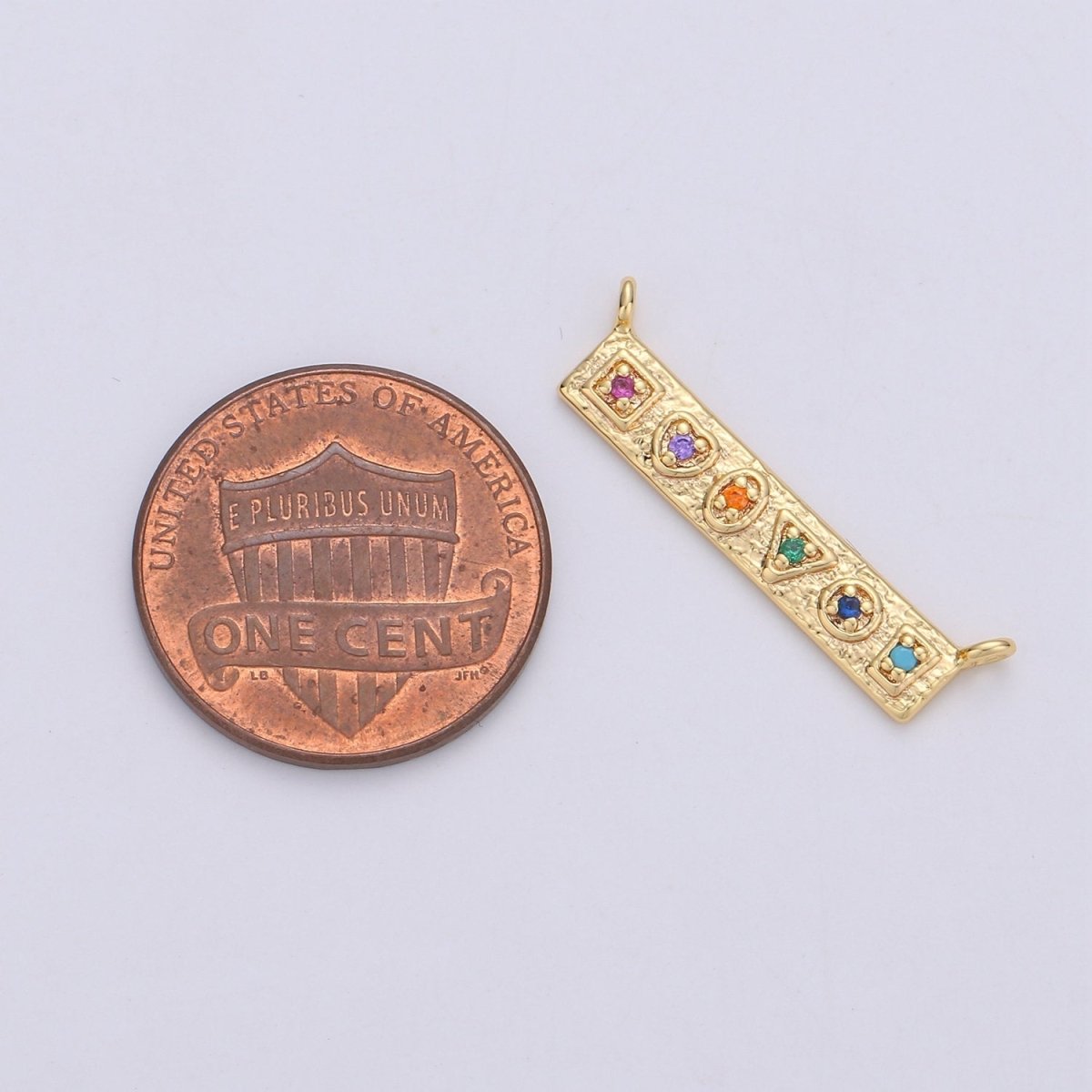 24K Gold Filled Rustic Geometric Shape Connector with Micro Pave Multi Color Cubic Charm double bail for Necklace or Bracelet F-358 F-359 - DLUXCA