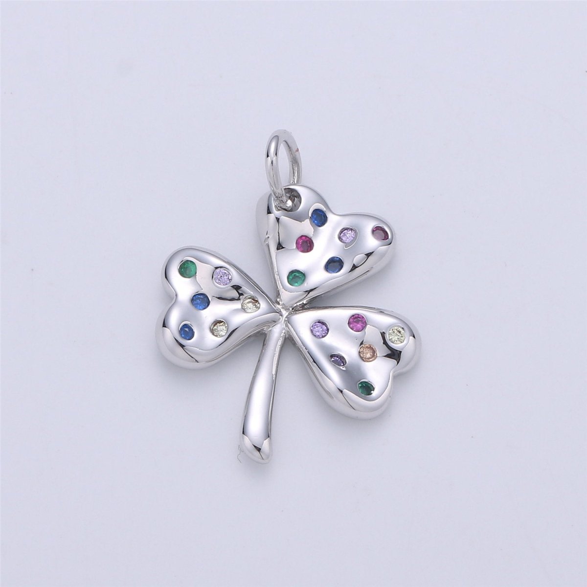 24K Gold Filled Rustic Lucky Charm Good Luck 4 Leaves Clover with Multi Color Rainbow CZ Stone for Necklace or Bracelet,CHGF-984/C-896 - DLUXCA
