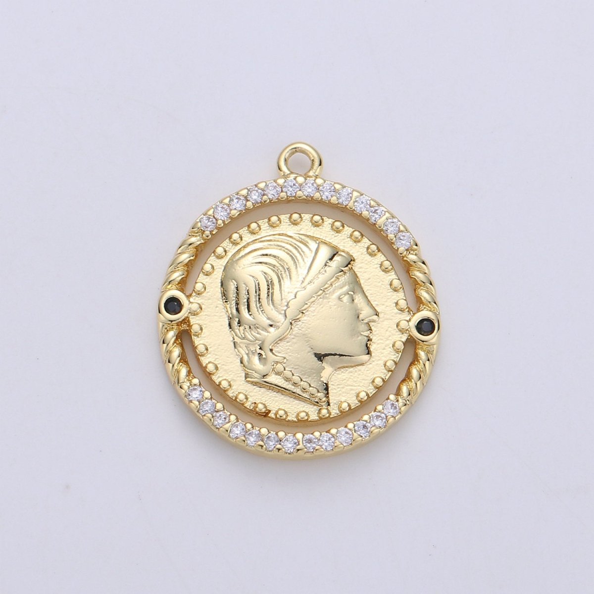 24K Gold Filled Rustic Queen King Ruler Dainty Charm with Black or Pink Micro Pave Cubic Zirconia CZ Stone for Necklace or Bracelet, C-910 ,C-931 - DLUXCA