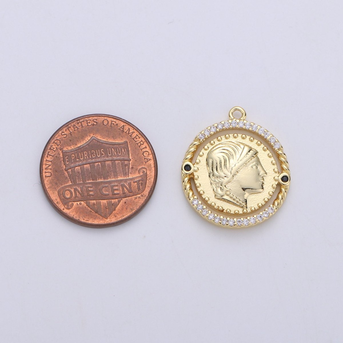 24K Gold Filled Rustic Queen King Ruler Dainty Charm with Black or Pink Micro Pave Cubic Zirconia CZ Stone for Necklace or Bracelet, C-910 ,C-931 - DLUXCA