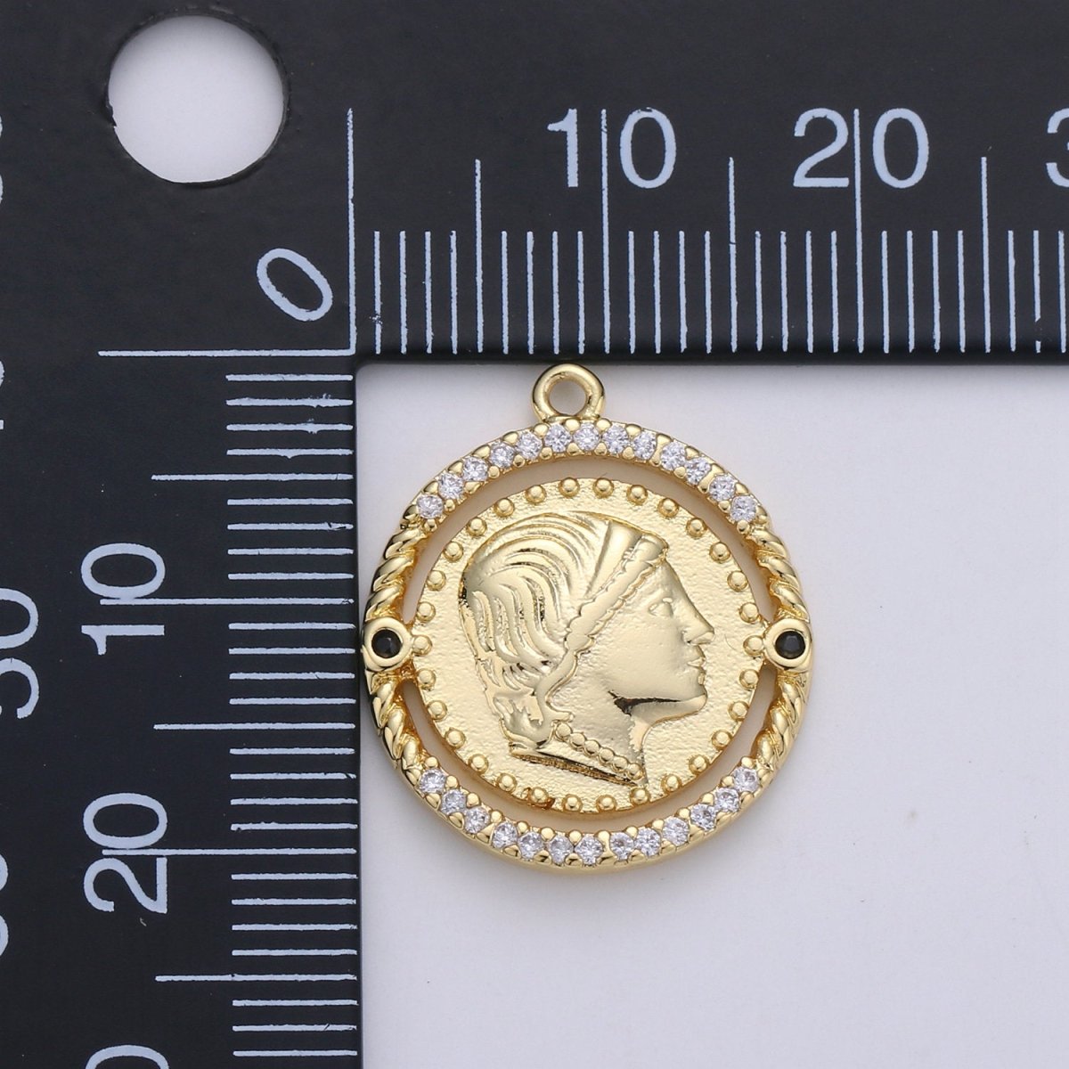24K Gold Filled Rustic Queen King Ruler Dainty Charm with Black or Pink Micro Pave Cubic Zirconia CZ Stone for Necklace or Bracelet, C-910 ,C-931 - DLUXCA