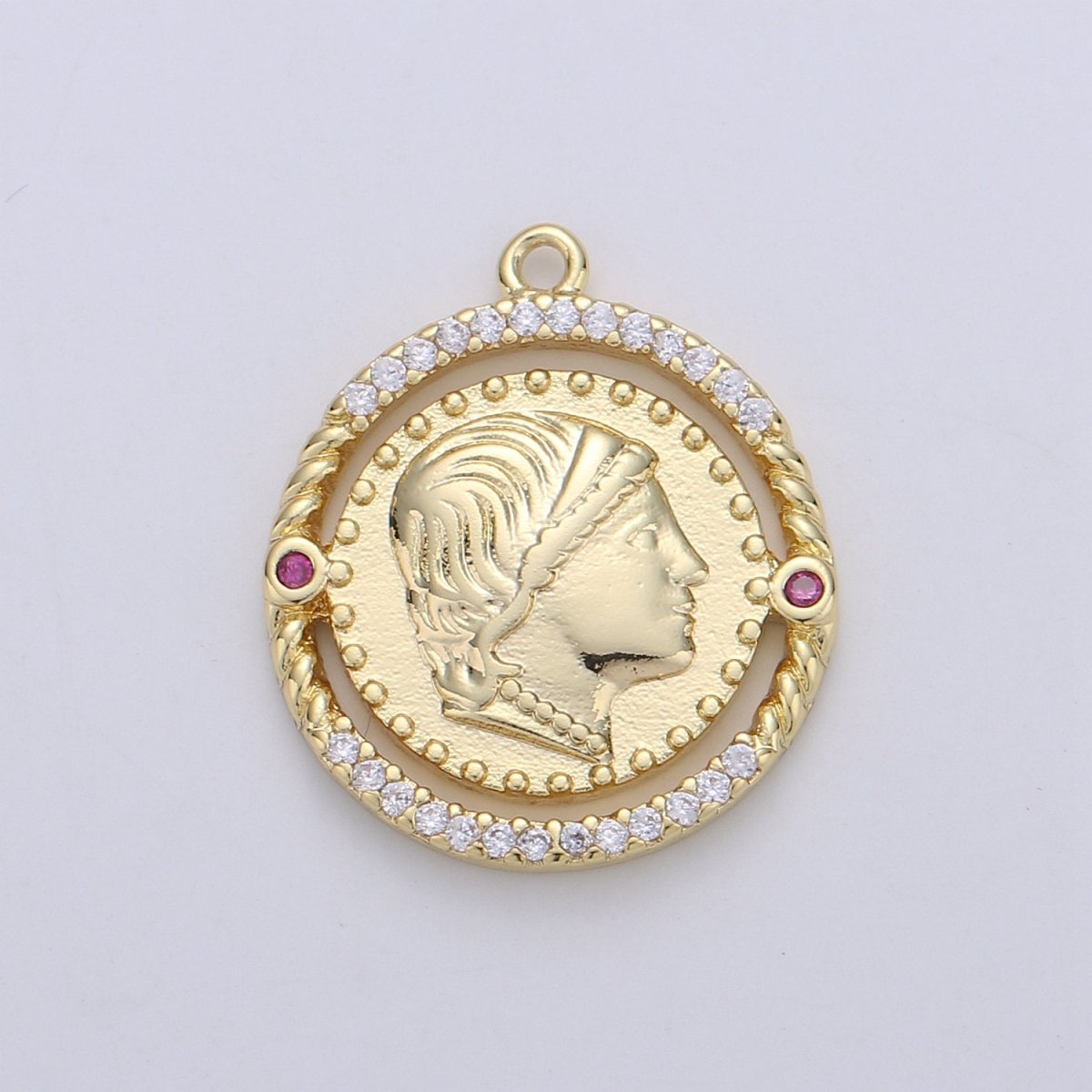 24K Gold Filled Rustic Queen King Ruler Dainty Charm with Black or Pink Micro Pave Cubic Zirconia CZ Stone for Necklace or Bracelet, C-910 ,C-931 - DLUXCA