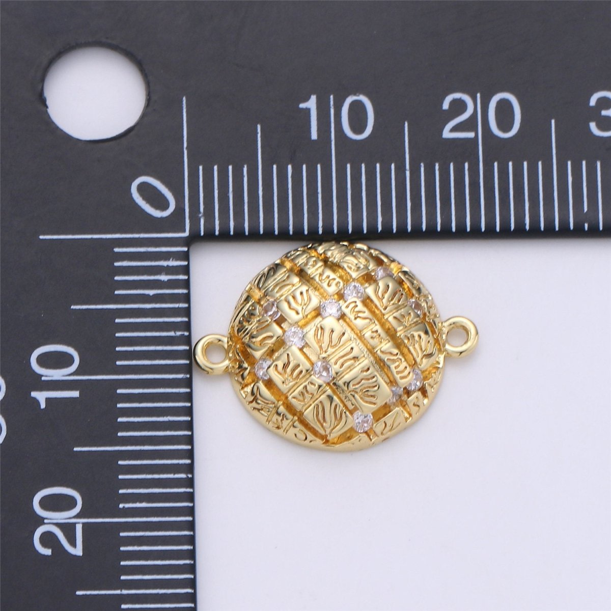 24K Gold filled Rustic Round Dainty Connector with Micro Pave Cubic Zirconia CZ Stone for Necklace or Bracelet F-361 - DLUXCA