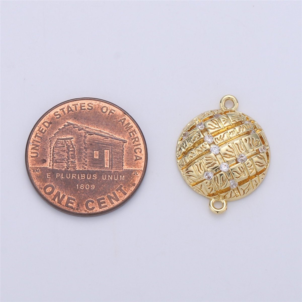 24K Gold filled Rustic Round Dainty Connector with Micro Pave Cubic Zirconia CZ Stone for Necklace or Bracelet F-361 - DLUXCA