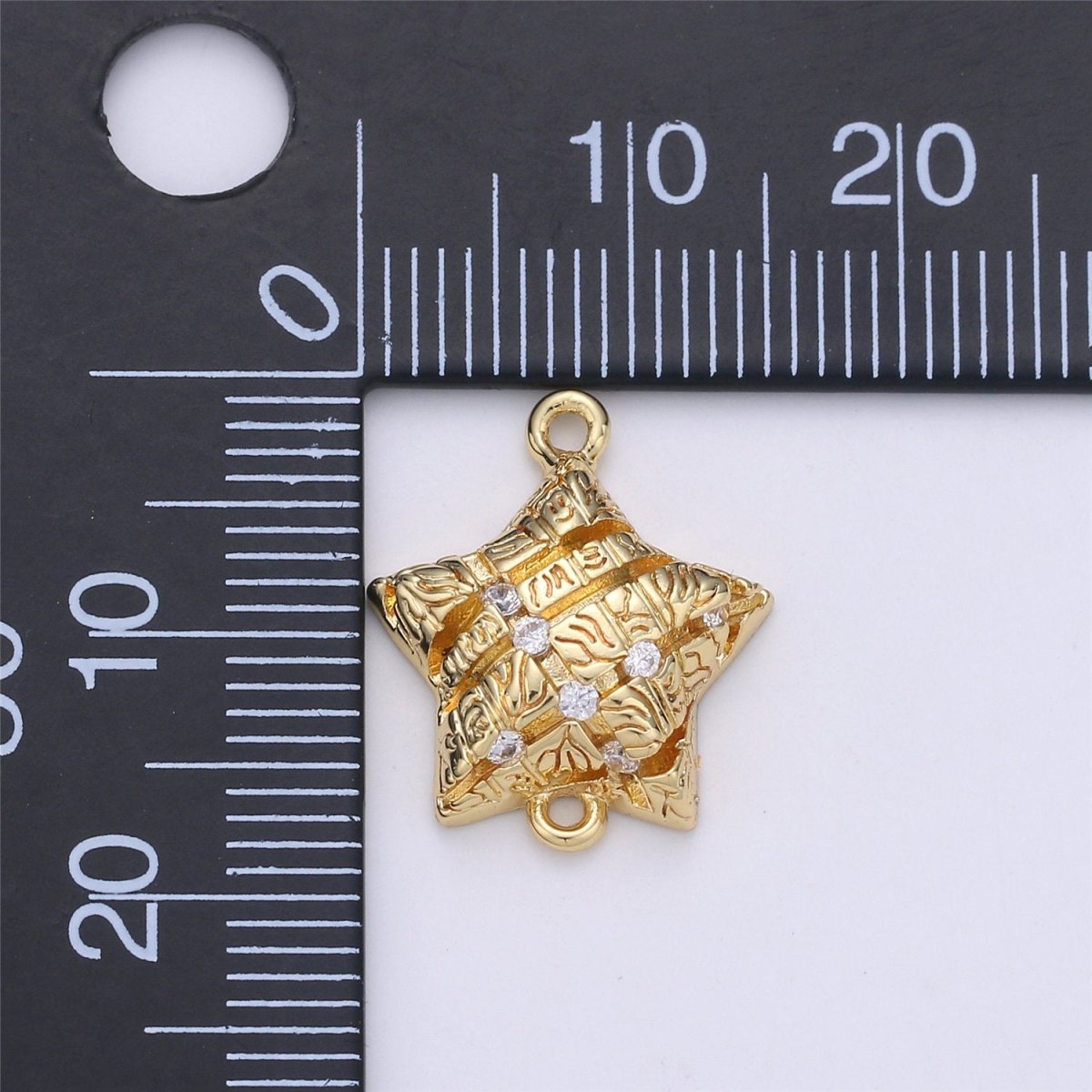 24K Gold Filled Rustic Symbols Stripes Star Dainty Connector with Micro Pave Cubic Zirconia CZ Stone for Necklace or Bracelet F-363 - DLUXCA