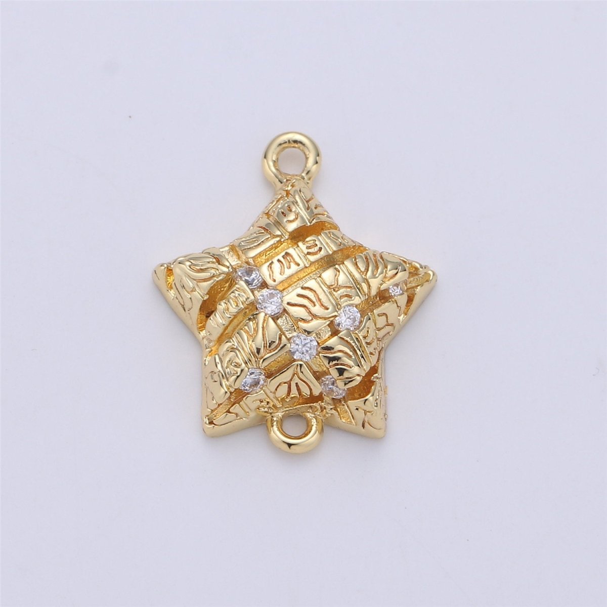 24K Gold Filled Rustic Symbols Stripes Star Dainty Connector with Micro Pave Cubic Zirconia CZ Stone for Necklace or Bracelet F-363 - DLUXCA