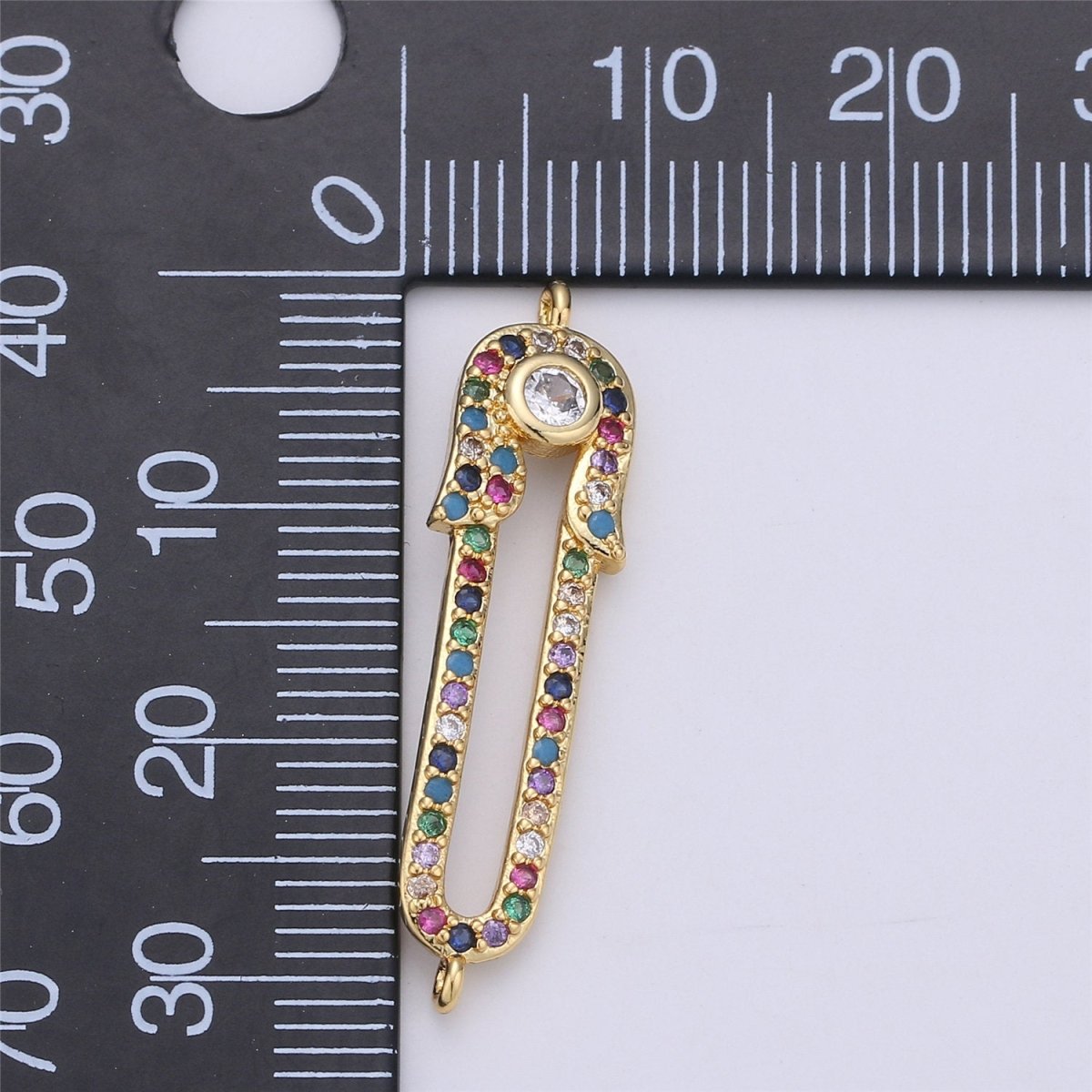 24k gold filled Safety Pin Connector Rainbow Micro Pave Charm Connector for Bracelet Necklace Earring Component F-331 - DLUXCA