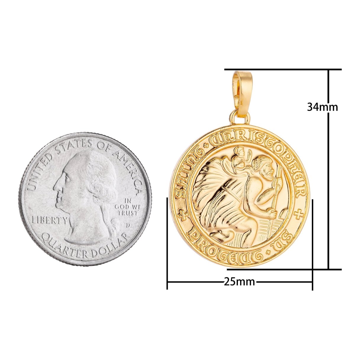 24K Gold Filled Saint Christopher Protect Us, Medallion Coin, Necklace Pendant Charm Bails Findings for Jewelry Making H-609 - DLUXCA