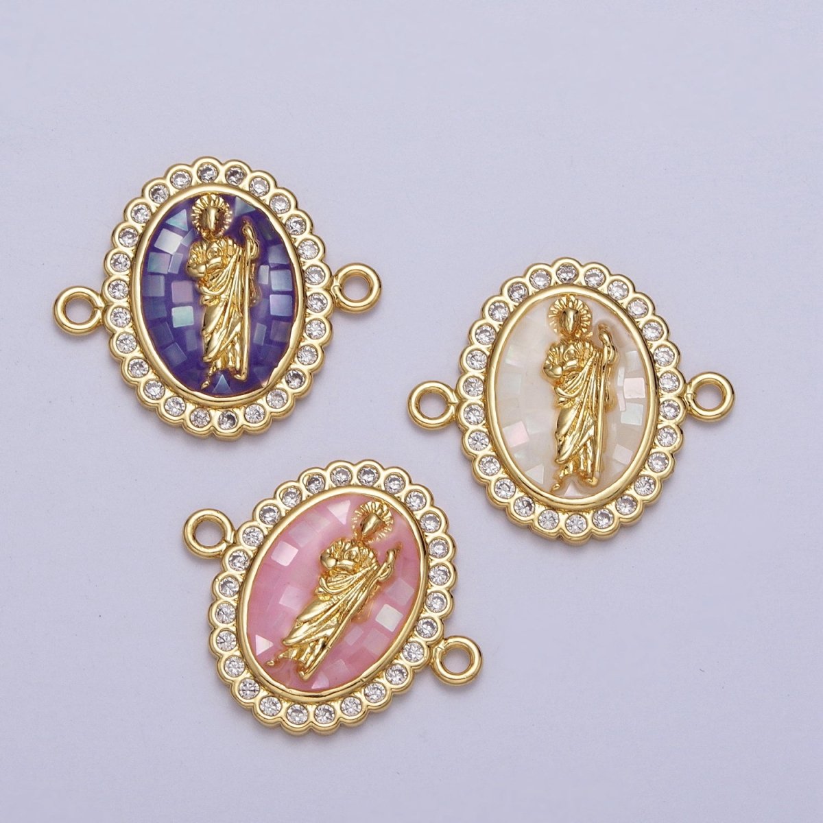 24K Gold Filled Saint St. Jude White, Pink, Purple Shell Opal Link Connector | Y-662 ~ Y-664 - DLUXCA