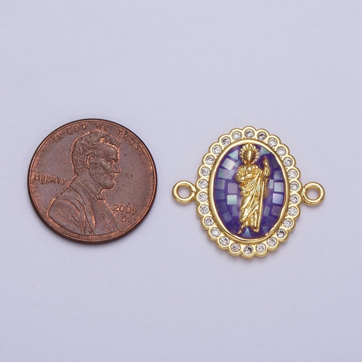 24K Gold Filled Saint St. Jude White, Pink, Purple Shell Opal Link Connector | Y-662 ~ Y-664 - DLUXCA