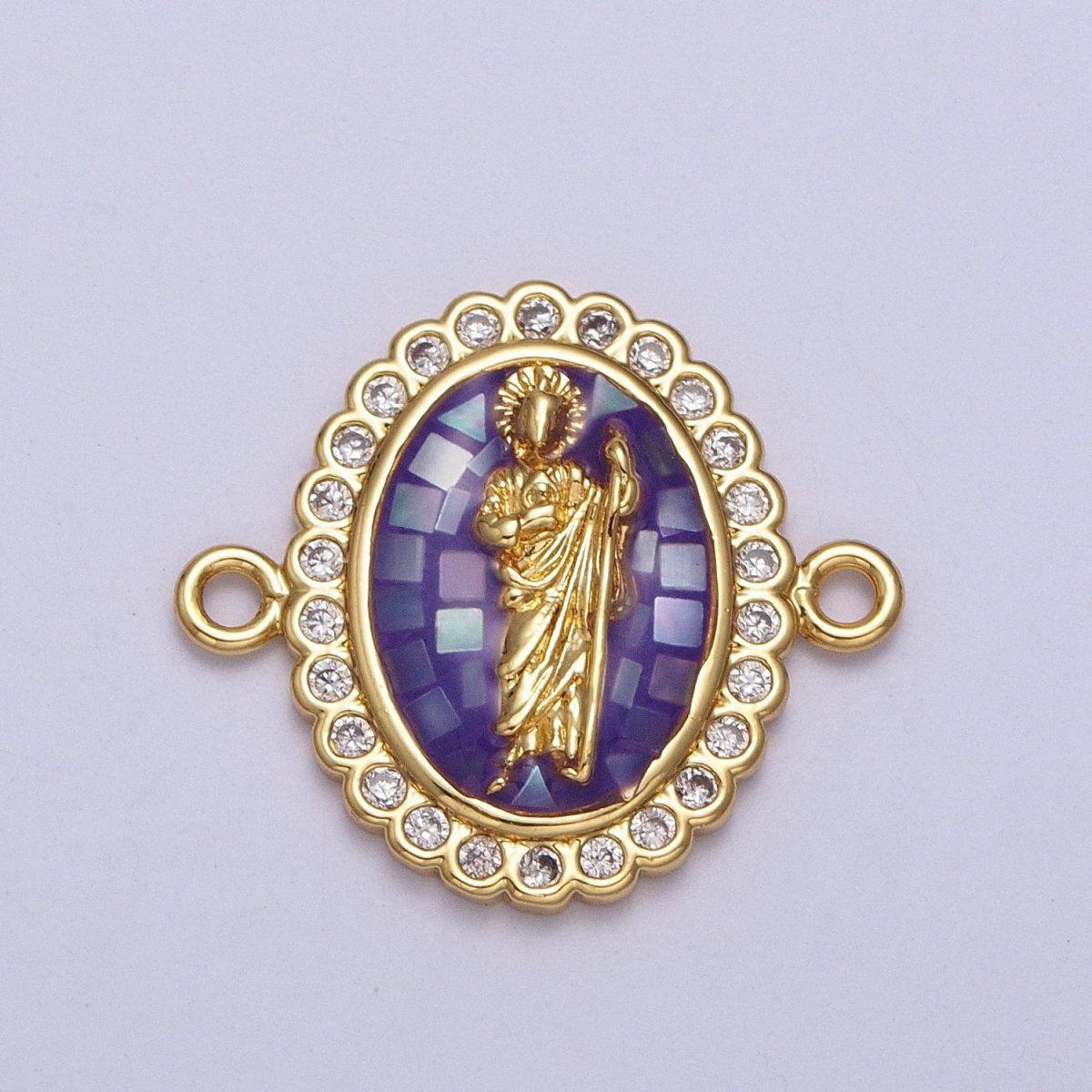 24K Gold Filled Saint St. Jude White, Pink, Purple Shell Opal Link Connector | Y-662 ~ Y-664 - DLUXCA